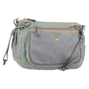 Authentic PRADA Shoulder Bag Nylon Gray Silver